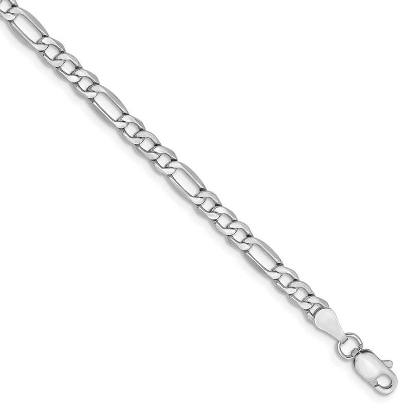 3.5mm 14k White Gold Hollow Figaro Chain Bracelet, 9 Inch